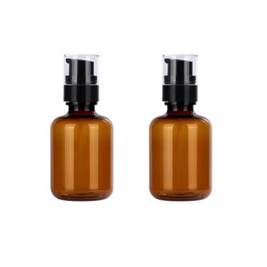 Imagem de 2 frascos de plástico âmbar de viagem de 120 ml com bomba à prova de vazamento, dispensador de loção para xampu, condicionador, creme cosmético, óleos essenciais, artigos de higiene pessoal