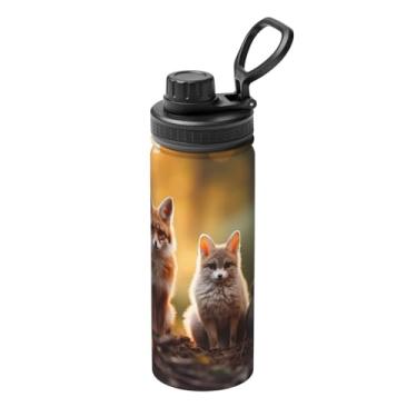 Imagem de Garrafa de água de aço inoxidável com estampa de raposa Bird Fox 510 g para uso ao ar livre, à prova de vazamento