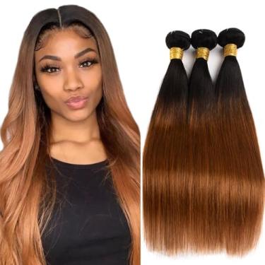 Imagem de 1B30 Feixes de cabelo humano ombré marrom escuro cabelo humano liso marrom escuro 40 40 cm trama dupla virgem brasileiro extensões de cabelo Remy seda Woft ofertas