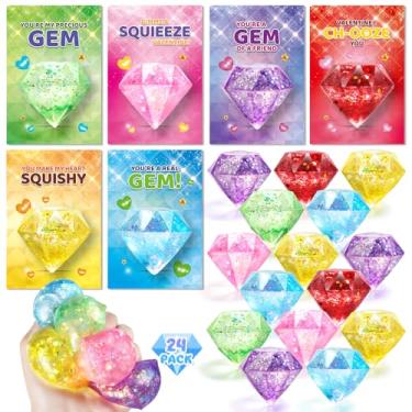 Imagem de Valentines Gifts Cards for Kids, 24 Pack Gem Squeeze with Greeting Card for Kid Classroom Exchange, Stretchy Stress Set for Boys Girls Toddler Gift School Party Favor