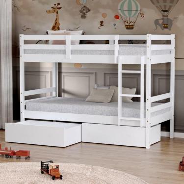 Imagem de Beliche Infantil Eco Com 02 Gavetas Madeira Maciça Branco Megamobilia
