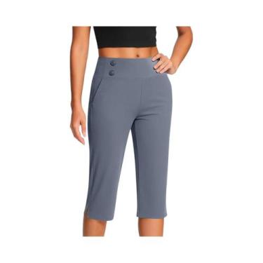 Imagem de Calças De Yoga Femininas De Cintura Alta Finas Com Bolso De Botão E Ba