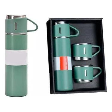 Imagem de Garrafa Térmica 500ml Com Kit 3 Xícara Café Chá Cor Verde - Congratula