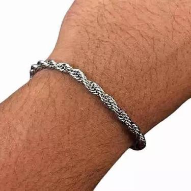 Imagem de Pulseira Masculina Cordão Baiano Aço Inox Legítimo  Cor Prata - VTACES