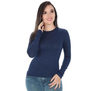 Imagem de Blusa Feminina Gola Careca Básica Manga Longa Marinho - ANISTIA, GG