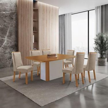 Imagem de Mesa de Jantar Isadora 180cm Tampo MDF Laminado Canto Copo com 6 Cadei