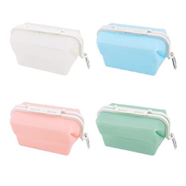 Imagem de Pacote com 4 1500 ml Caixa de gel de sílica, lancheira dobrável de grau alimentício, caixa de armazenamento de alimentos, tigela de aquecimento para micro-ondas, 4 peças/conjunto (azul, verde, rosa + branco)