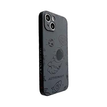 Imagem de Yonds Queen Capa fofa para iPhone 12, design legal de astronauta foguete lua espaço design elegante macio TPU bumper à prova de choque antiderrapante capa moderna (iPhone 12, Fly Black)