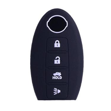 Imagem de XUHANG Capa protetora de chave de silicone capa protetora de controle remoto para Nissan Teana Murano Maxima Pathfinder Rogue Versa 370Z Sentra Altima Smart Remote 4 botões Preto