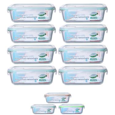 Imagem de Jogo 8 Pote de Vidro Hermético Marmita Tampa 4 Travas 1520ml