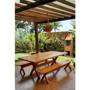 Imagem de Conjunto Mesa Rústica Com Bancos Madeira Churrasco 2,00m