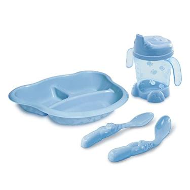 Imagem de Adoleta Bebê Kit Alimentação Prato Com Divisórias Porta-Suco E Colheres Azul
