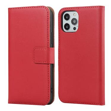 Imagem de GSYH Capa para iPhone 13/13 Pro/13 Pro Max, capa carteira de couro legítimo premium flip capa para telefone com suporte para cartão suporte à prova de choque TPU capa interna, vermelha, 13pro max 17 cm