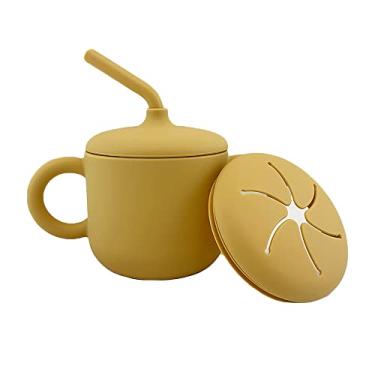 Imagem de Henniu Copos de silicone 2 em 1 para bebês com tampa de canudo e lanche Copos de silicone para bebês com alças Copo de canudo à prova de derramamento