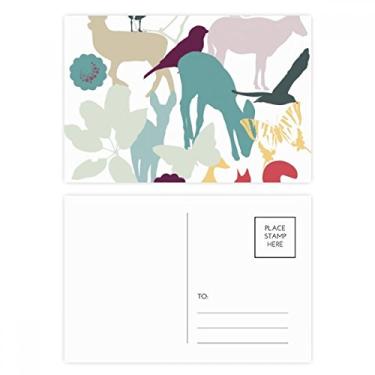 Imagem de Conjunto de cartão postal de aniversário com flor de veado de pássaro e meio ambiente