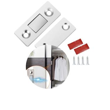 Imagem de Kit 2 Fechos Fechamento Trava Trinco Moveis Imã Neodímio Magnético Instalação Facil Armário Gaveta Porta De Correr ultra Fino Parafuso Ou Adesivo 3M FlySea