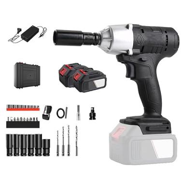 Imagem de Chave de impacto sem fio, chave de impacto sem escova com bateria máxima de 21 V, pistola de impacto de potência de alto torque de 1/2" 400 N.m para trabalho em carro/casa, B