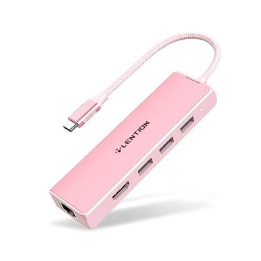 Imagem de LENTION Hub USB C com adaptador Gigabit Ethernet, 4K HDMI, 3 portas USB 3.0 para MacBook Pro 13/14/15/16 2023-2016, novo Mac Air & Surface, Chromebook, mais, certificado de driver estável (CB-C25, ouro rosa)
