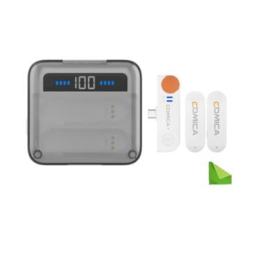 Imagem de Comica Vimo S-UC Microfone de lapela branco sem fio mini microfone de lapela de canal duplo 2.4G com estojo de carregamento para entrevista, Vlogging Android e gravação de vídeo