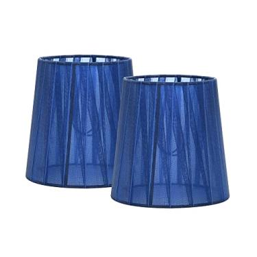 Imagem de LAMPWELL KORA cúpulas pequenas de clipe para luminária de parede de candelabro de mesa, conjunto de 2, barril pequeno, 5,2"×4"×H5,2", fita organizada, feito à mão, decorativo moderno, azul marinho
