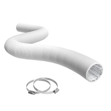 Imagem de TerraBloom Canalização flexível de 10 cm – duto de alumínio flexível branco de 2 metros com 2 braçadeiras – Mangueira de ar de ventilação HVAC de 4 camadas – Ótimo para barracas de cultivo, salas de