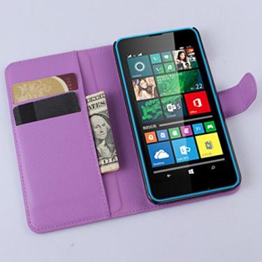 Imagem de Capa carteira para Microsoft Lumia 640, carteira flip de couro PU premium com compartimento para cartão, suporte e fecho magnético [capa interna à prova de choque de TPU] Compatível com Microsoft