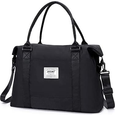 Imagem de AROME Bolsas femininas de fim de semana, bolsa de viagem para fim de semana, bolsa esportiva para academia com bolso molhado e aprovada para voo, Preto, Medium
