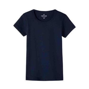 Imagem de Blusa Básica Hering Infantil Menina Manga Curta Slim Em Ribana Azul Marinho-Feminino