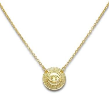 Imagem de Colar Medalha Olho Grego em Relevo Banhado Ouro 18k Semijoia-Unissex