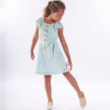 Imagem de Vestido Infantil Verão Com Cinto Em Tecido Verde Claro Tam 6 a 12 - Kiki Xodó-Feminino
