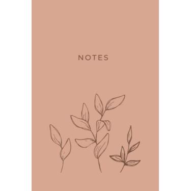 Imagem de Caderno minimalista de composição de bolso estética outono outono 15 x 23 cm: folhas de folhagem natural calmante em branco pautado tamanho de bolso rosa neutro para notas 120 páginas