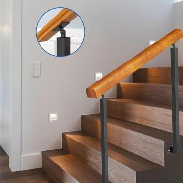 Imagem de Paredes laterais do corrimão de 1-3 etapas montadas, corrimão de escada externa para degraus da varanda, corrimão de madeira moderno com suportes Adjus Poste duplo Grab Ra (tamanho: 60 cm/24