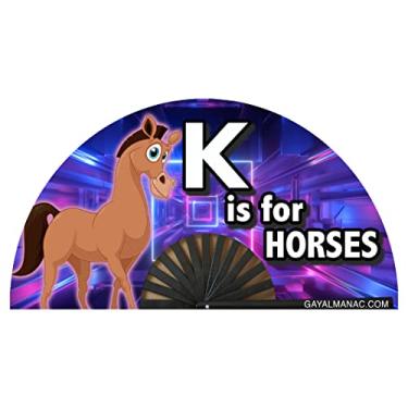 Imagem de PandaTak Fãs de mão dobráveis do orgulho gay, leque de bambu grande engraçado de 33 cm com tinta reativa UV, para festas de circuito LGBTQ, festivais EDM e raves (K é para cavalos)