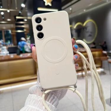 Imagem de Capa magnética líquida de cordão crossbody para Samsung Galaxy A15 A55 A35 A05 A05S Capa traseira de silicone TPU macio, branca, para Samsung A05S
