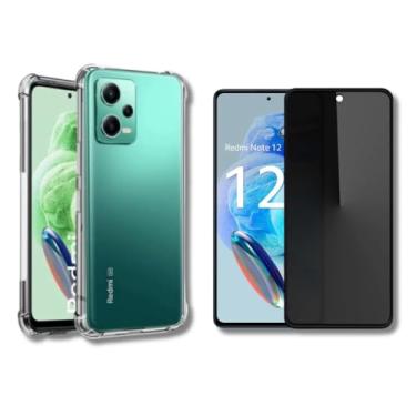 Imagem de Capa Capinha Case Anti Shock Transparente + Película De Vidro 3D Privacidade Anti Spy Tela Toda Para Xiaomi (Redmi Note 12)