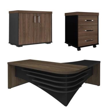 Imagem de Conjunto Escritório Home Office 3 Peças Mesa em L Corp A06 Charuto/Pre
