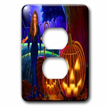 Imagem de 3dRose LLC lsp_110992_6 Nossos rostos de abóbora estão todos iluminados com cores incríveis e uma bruxa para observar sobre eles 2 plugues de tomada