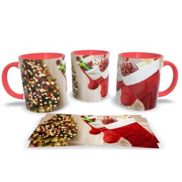Imagem de Canecas Vermelha de Porcelana Personalizadas  Arvore de Natal - Estamp