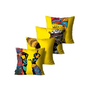 Imagem de Kit com 4 Capas de Almofadas Africanas Amarelo - 45X45cm - mdecore
