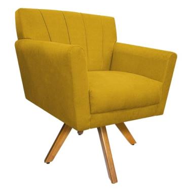 Imagem de Poltrona Decorativa Laura Base Giratória de Madeira Suede Amarelo - Amarena Móveis