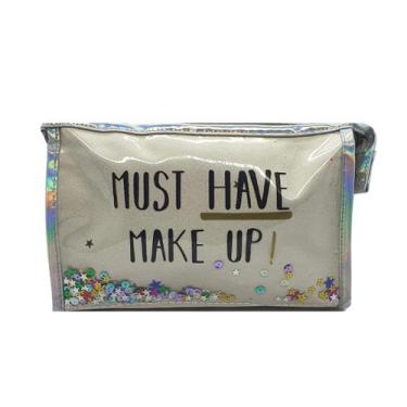 Imagem de Necessaire Feminina Maquiagem Viagem Trabalho Glitter Organizador Prod