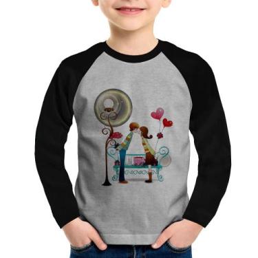 Imagem de Camiseta Raglan Infantil Casal Namorados Beijando Manga Longa - Foca n