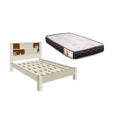 Imagem de Cama Casal Com Nichos C/ Portas -Veneza 100% Mdf  + Colchão Casal 1,38