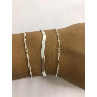 Imagem de Kit 3 Pulseira Prata Legítima 925 Laminada Elo Torcida - Lojas La&Ny, 