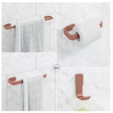 Imagem de Kit Acessórios Para Banheiro Rose Gold 4 Peças Luxo Quadrado - Metais 