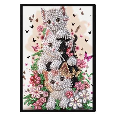 Imagem de DCIEBEI Caderno DIY 5D pintura diamante bloco de notas A5 pintura diamante ponto cruz escola papelaria notas livro diário A5 caderno gatos ponto cruz diário