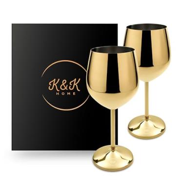 Imagem de K&K Home Taças de vinho douradas inquebráveis de aço inoxidável - oz - Conjunto de 2 taças de vinho coloridas e elegantes de metal - perfeitas para atividades ao ar livre, casamentos e festas