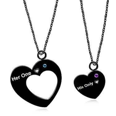Imagem de Uloveido Colar com nome personalizado para ele e ela, conjunto de joias para casais e melhores amigos Y913, Metal, Zircônia cúbica
