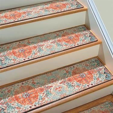 Imagem de Escadas Boho antiderrapantes – Tapetes de escada para degraus de madeira internos, tapetes de escada para crianças, idosos e cães, corredores de escada para degraus de madeira, 4 peças