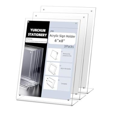 Imagem de 3 pacotes de suporte de placa de acrílico 15 x 21 cm, suporte magnético em forma de L 16 x 21,5 cm, suporte de mesa com encosto inclinado e moldura acrílica para loja, casamento, restaurante, hotel,